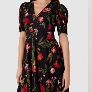 Ted Baker Sienna Puff Sleeve Mini Tea Dress in Black Floral pattern Dress